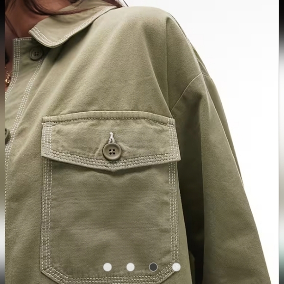 Topshop Olive Green Khaki Barn Chore Coat Contrast Stitched Casual Utility 12 - Picture 3 of 9